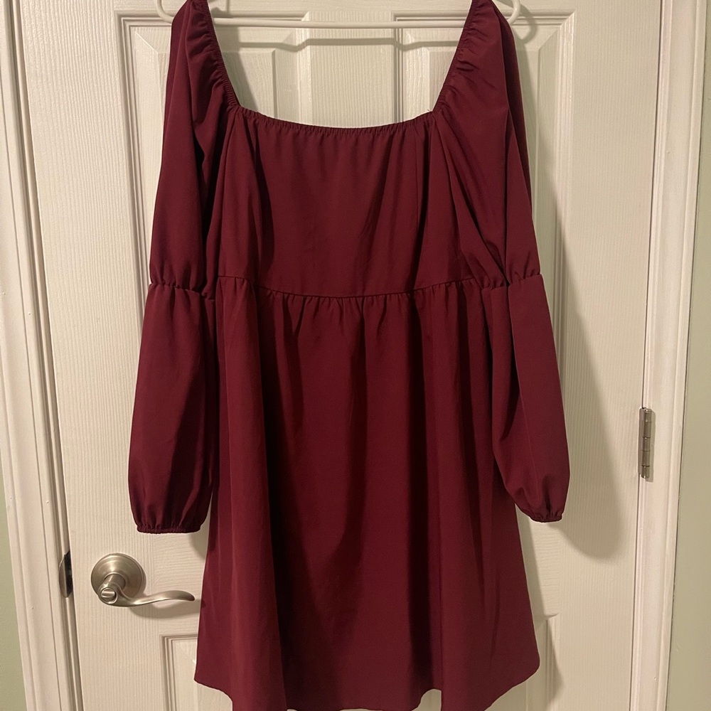 Burgundy Smocked Ruffled A-line Dress for Wedding Guest